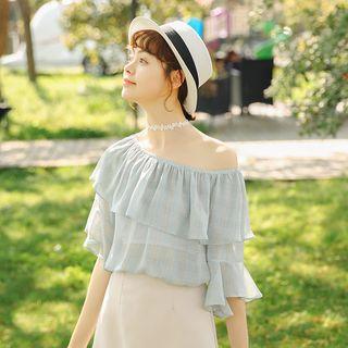 Bell 3/4-sleeve Off-shoulder Chiffon Top