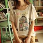 Short-sleeved Birdcage Print T-shirt