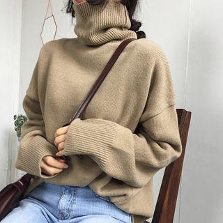 Plain Ribbed Long-sleeve Turtleneck Top