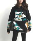 Long Sleeve Printed Sweater As Shown In Figure - One Size