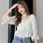 Bell-sleeve Cropped Eyelet Blouse