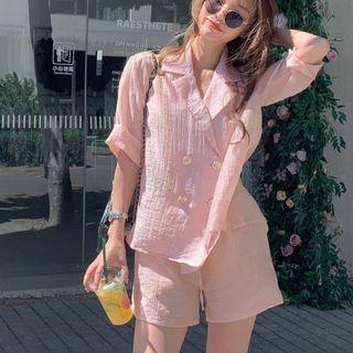 V-neck Striped Blouse / Striped Shorts