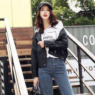 Faux-leather Embroidery Jacket