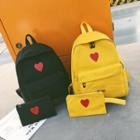 Heart Print Canvas Backpack With Zip Pouch