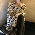 Leopard Print Fleece Sweatshirt Leopard Print - Black & White - One Size