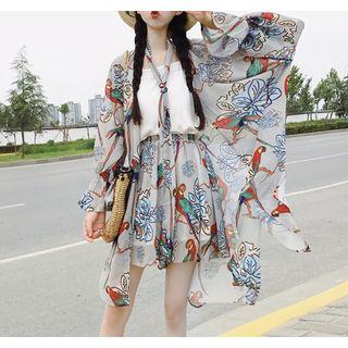 Set: Print Long Light Jacket / Wide-leg Shorts Set - Light Jacket - Print - One Size / Shorts - Print - One Size