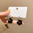 Flower Alloy Dangle Earring E4905 - 1 Pair - Black & Silver - One Size