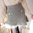 Ruffle-hem Checked Tweed Miniskirt Black - One Size