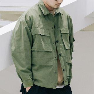 Letter Embroidered Pocketed Button Jacket