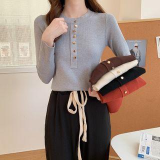 Round Neck Button Detail Knit Top