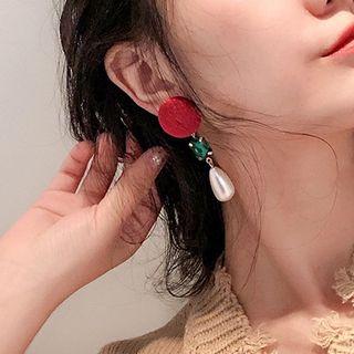 Faux-pearl Drop Earring 1 Pair - Buttoned - Red - One Size