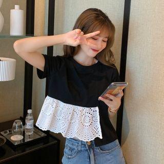 Short-sleeve Eyelet Lace Trim Top
