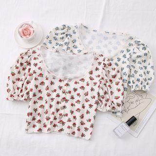 Lace-trim Floral Crop T-shirt
