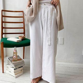 Wide-leg Cotton Pants With Sash