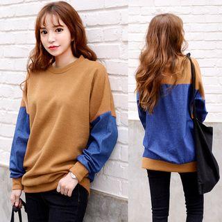 Denim-panel Two-tone Pullover