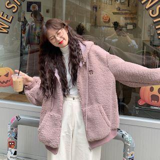 Bear Embroidered Fleece Coat