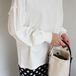 Balloon-sleeve Ruffle-trim Sweatshirt