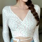 Long-sleeve Floral Top Floral - White - One Size