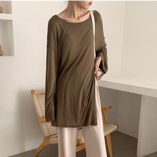 Open Back Long-sleeve Oversize T-shirt / High-waist Wide-leg Pants