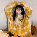 Plaid Long-sleeve Sweater Yellow - One Size
