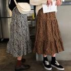Crinkle Leopard Print Midi A-line Skirt