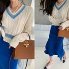 Contrast-trim Cable-knit Top Cream - One Size