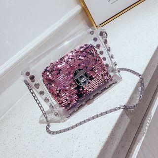 Set: Transparent Crossbody Bag + Sequined Pouch