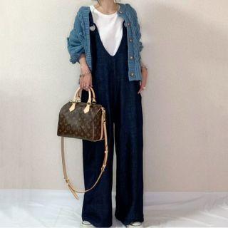 Wide Leg Denim Dungaree Pants Dark Blue - One Size