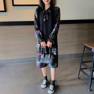 Mock Two-piece Printed Bell-sleeve Midi A-line Dress