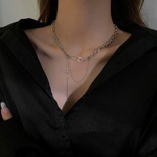 Safety Pin Chain Layered Necklace Silver - One Size