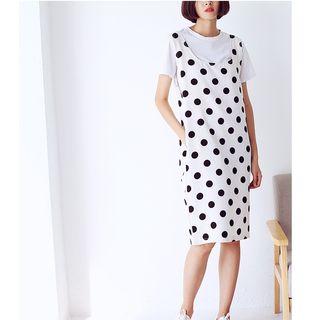 Dotted Pinafore Midi Dress