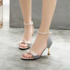 Ribbon Accent Pattered Open Toe Sandals