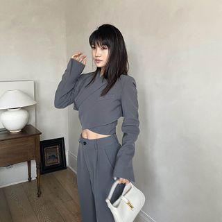Open Back Plain Long-sleeve Blazer