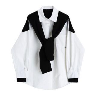 Mock Two-piece Color-block Shirt