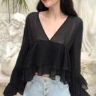 Ruffle-trim Dotted Blouse Dot - Black - One Size