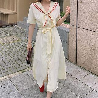 Short Sleeve Sailor Collar A-line Shirtdress