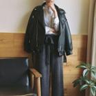 Faux-leather Loose-fit Biker Jacket