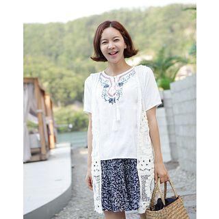 Sleeveless Open-knit Cardigan
