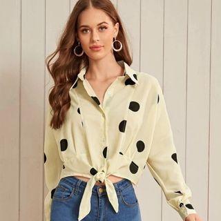 Dotted Cropped Chiffon Blouse