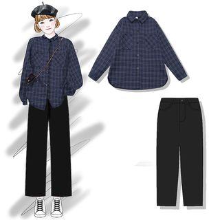 Plaid Shirt / Straight-cut Jeans