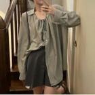 Ribbon Collared Blouse Gray - One Size