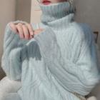 Turtleneck Mohair Cable Knit Sweater