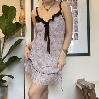 Spaghetti Strap Ruffle Trim Print Dress