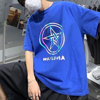 Reactive Star Print Elbow-sleeve Oversize Tee