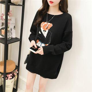 Bear Print Long Sweater