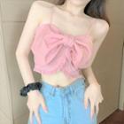 Spaghetti Strap Bow Crop Top Pink - One Size