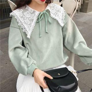 Lace Collar Velvet Top