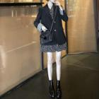 Set: Dotted Ruffle Long-sleeve Mini Dress + Plain Blazer