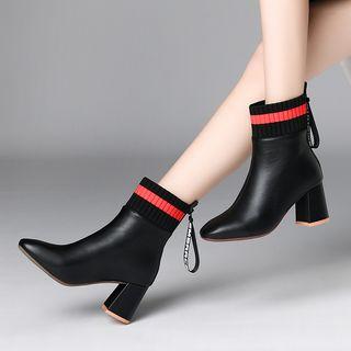 Block-heel Contrast Panel Short Boots