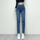 High Waist Slit-hem Skinny Jeans